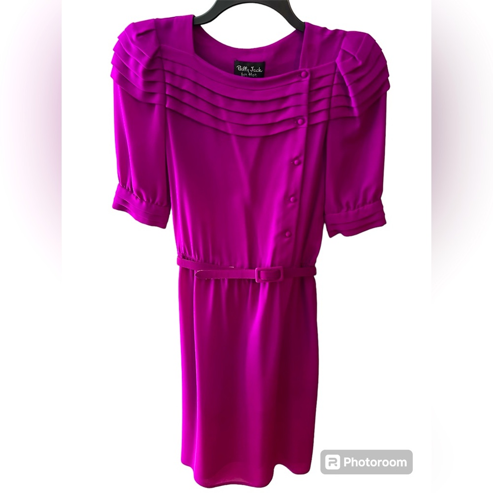Raisin Purple Chiffon Dress with 5 Buttons & Elbow Length Sleeves Plus Belt. 7/8